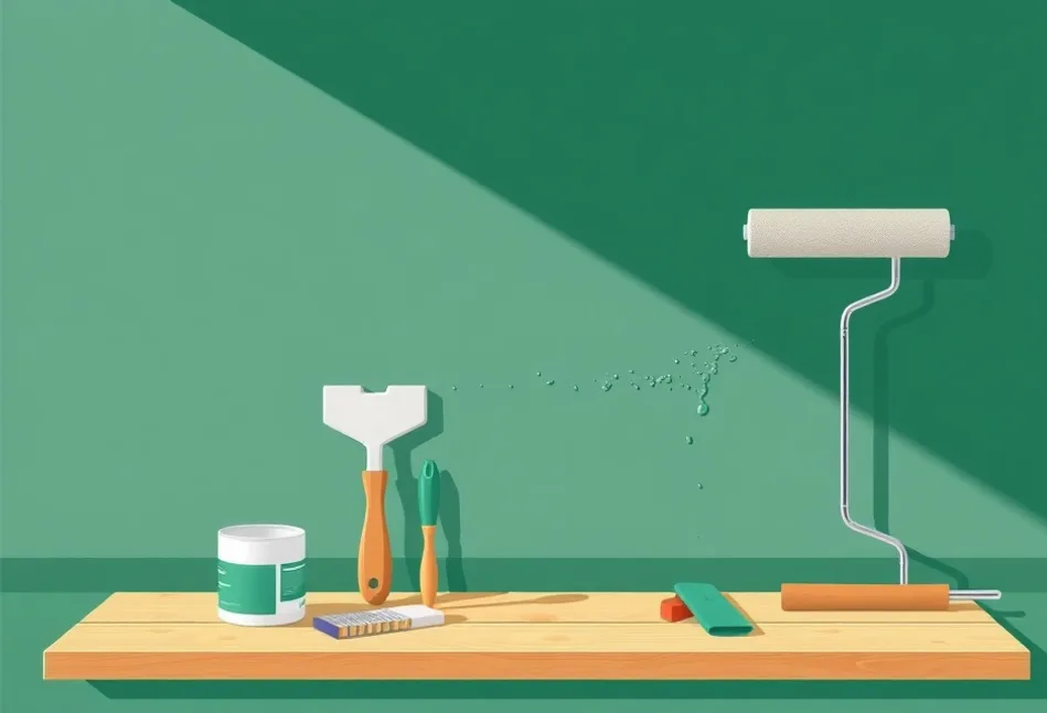 Outils de peinture disposés dans l'ordre des étapes du chantier