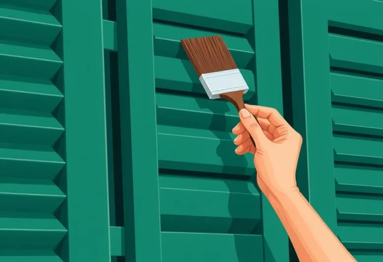 Mise en peinture au pinceau de volets et d'encadrements en bois
