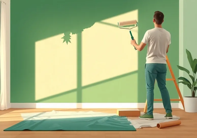 Peintre appliquant la peinture au rouleau sur un mur de salon